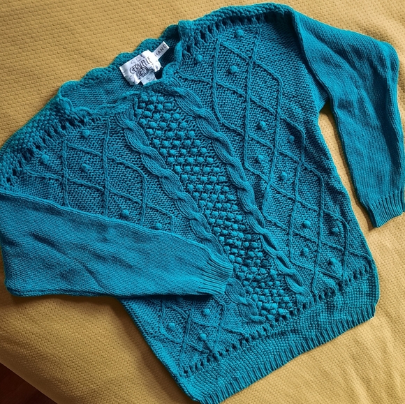 VINTAGE • 80s Hand Knit Crochet Popcorn Sweater - Picture 7 of 10